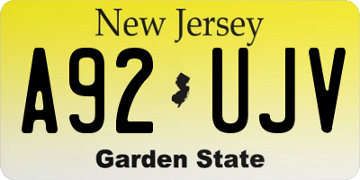 NJ license plate A92UJV