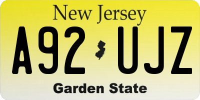 NJ license plate A92UJZ