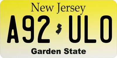 NJ license plate A92ULO