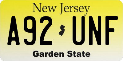 NJ license plate A92UNF