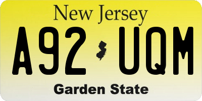 NJ license plate A92UQM