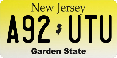 NJ license plate A92UTU