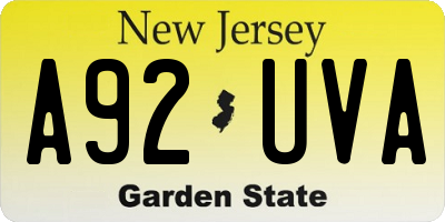 NJ license plate A92UVA