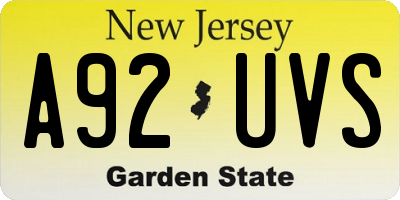 NJ license plate A92UVS