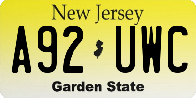 NJ license plate A92UWC