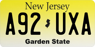 NJ license plate A92UXA