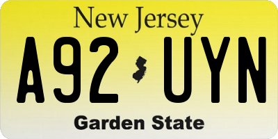NJ license plate A92UYN