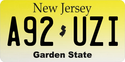 NJ license plate A92UZI