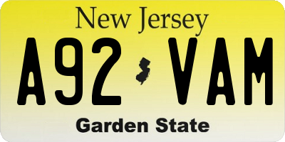 NJ license plate A92VAM