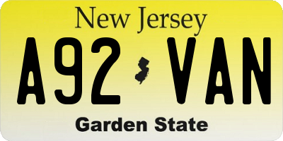 NJ license plate A92VAN