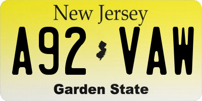 NJ license plate A92VAW