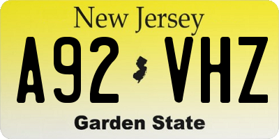 NJ license plate A92VHZ