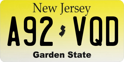 NJ license plate A92VQD