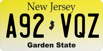 NJ license plate A92VQZ