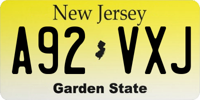 NJ license plate A92VXJ