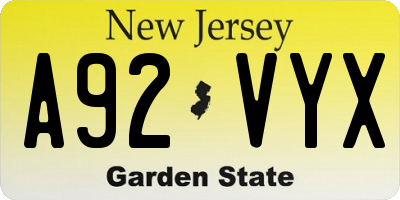 NJ license plate A92VYX