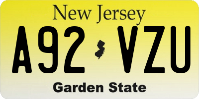 NJ license plate A92VZU