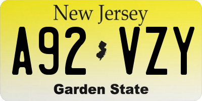 NJ license plate A92VZY