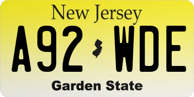 NJ license plate A92WDE