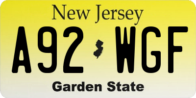 NJ license plate A92WGF