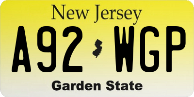 NJ license plate A92WGP