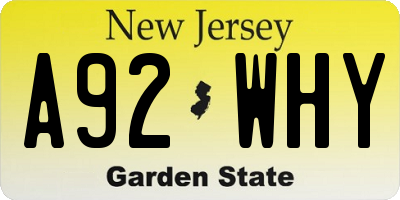 NJ license plate A92WHY