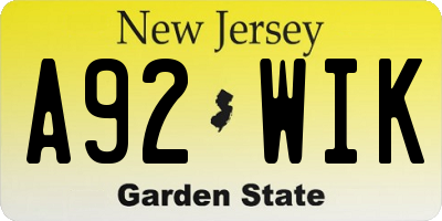 NJ license plate A92WIK