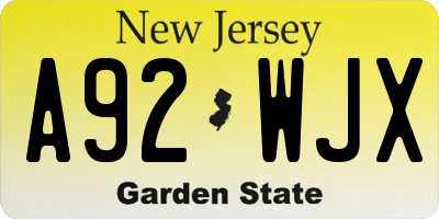 NJ license plate A92WJX