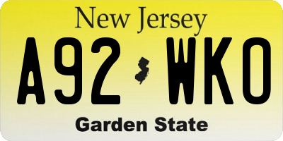 NJ license plate A92WKO