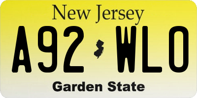 NJ license plate A92WLO