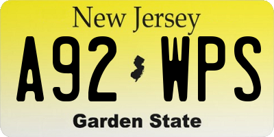 NJ license plate A92WPS