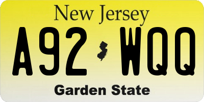 NJ license plate A92WQQ