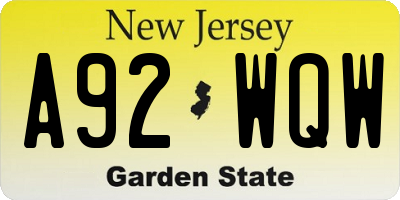 NJ license plate A92WQW