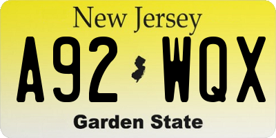 NJ license plate A92WQX