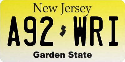 NJ license plate A92WRI