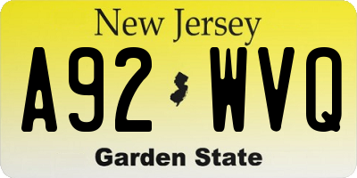 NJ license plate A92WVQ