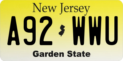 NJ license plate A92WWU