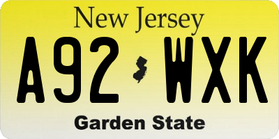 NJ license plate A92WXK