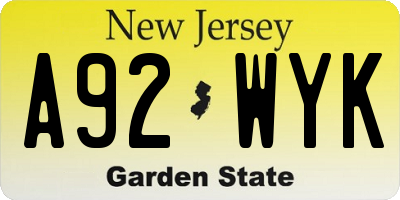 NJ license plate A92WYK