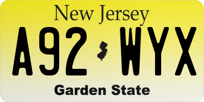 NJ license plate A92WYX