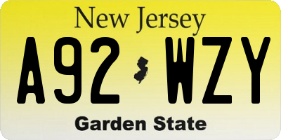 NJ license plate A92WZY
