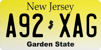 NJ license plate A92XAG