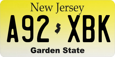 NJ license plate A92XBK