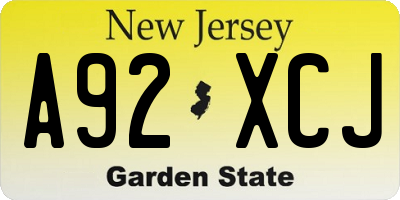 NJ license plate A92XCJ