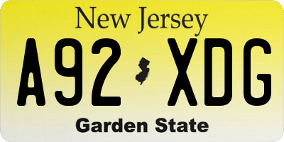 NJ license plate A92XDG
