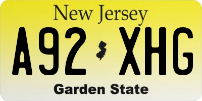 NJ license plate A92XHG
