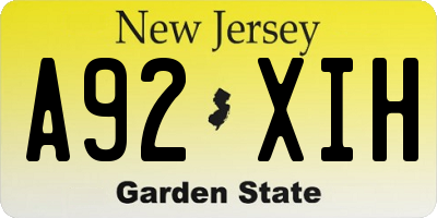 NJ license plate A92XIH