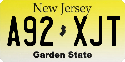 NJ license plate A92XJT
