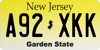 NJ license plate A92XKK