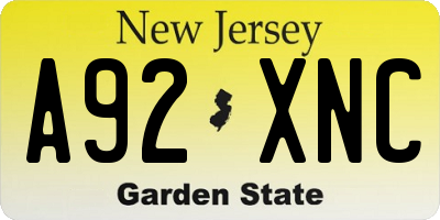NJ license plate A92XNC